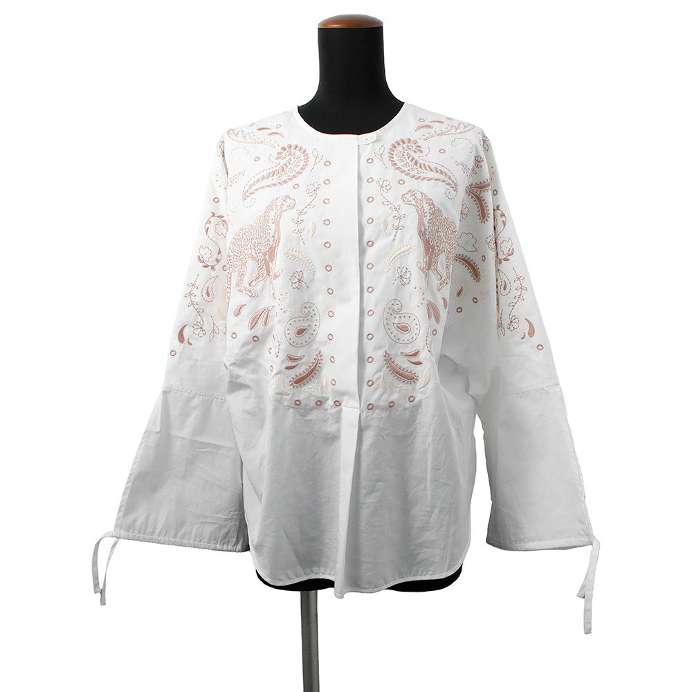 HERMES Clos de Sel Beach Shirt Size 34 White Cotton100%