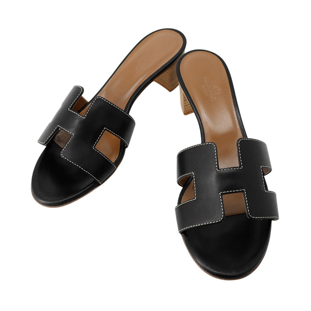 HERMES Oasis Black Leather Size 37