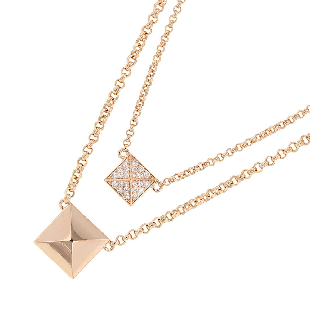 HERMES HERMES Crew de H 2 Chain Diamond Necklace Size 40 18K Pink Gold