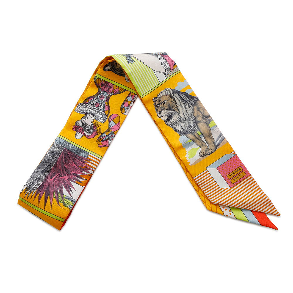 HERMES Twilly Grand Theater Nouveau Soleil / Vert Fluo / Multicolor Silk100%