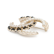 将图像加载到图库查看器中，CHANEL CC Logo Chain Motif Brooch Champagne Gold/BlackAB8609 Metal Lambskin Faux Pearl Strass
