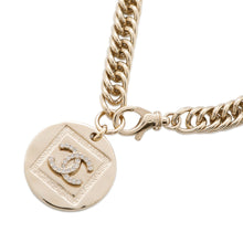 Load image into Gallery viewer, CHANEL Choker Necklace CC Logo Round Plate Gold Metal Rhinestone
