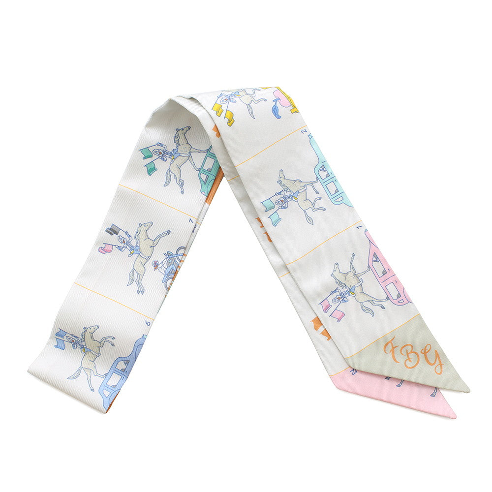 HERMES Twilly HERMES PARADE HERMES Parade Gri Perle/Vert/Jaune Silk100%