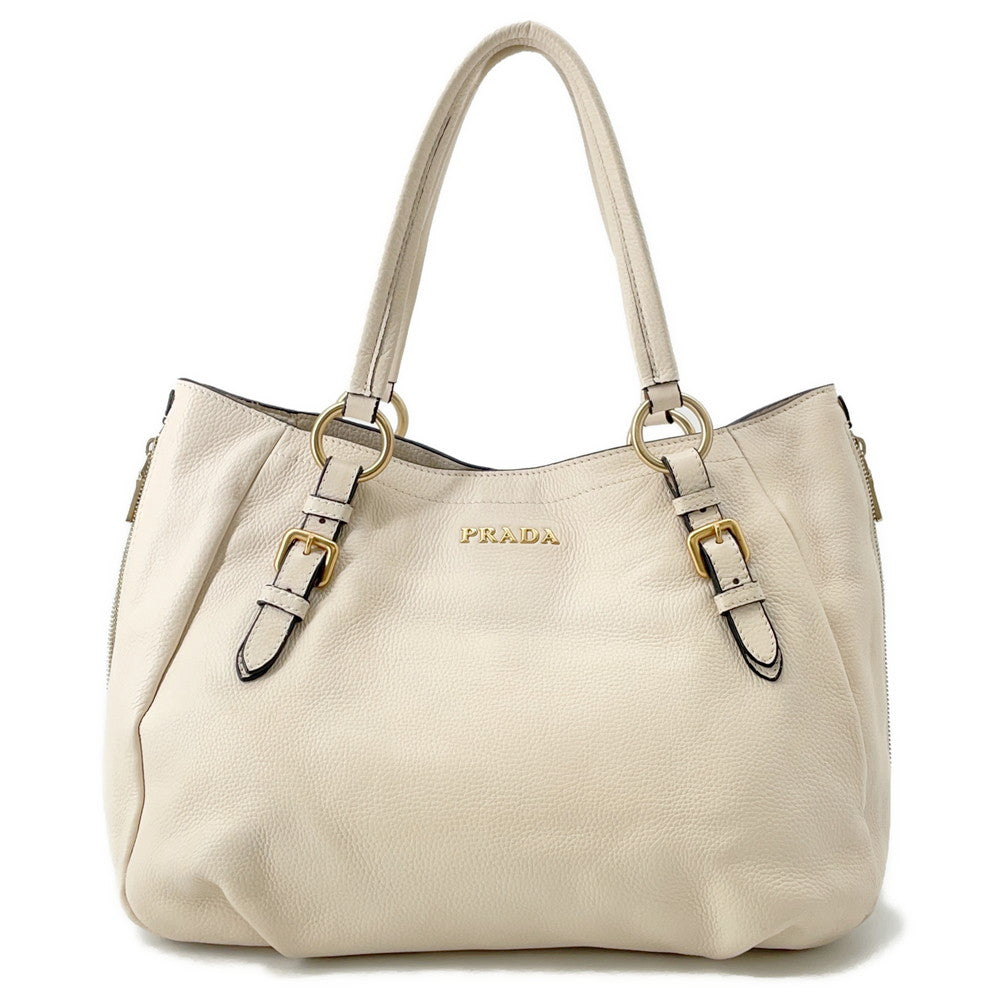 PRADA Tote Bag Ivory Leather