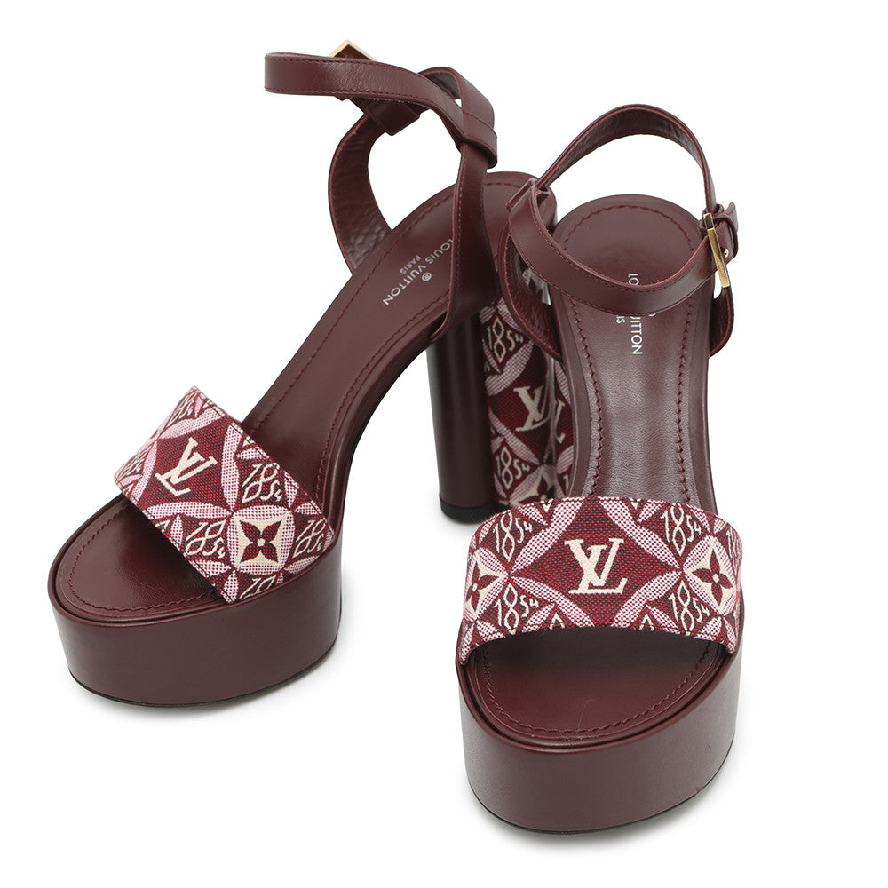LOUIS VUITTON Since 1854 Platform Sandals Bordeaux Leather Canvas Size 35.5