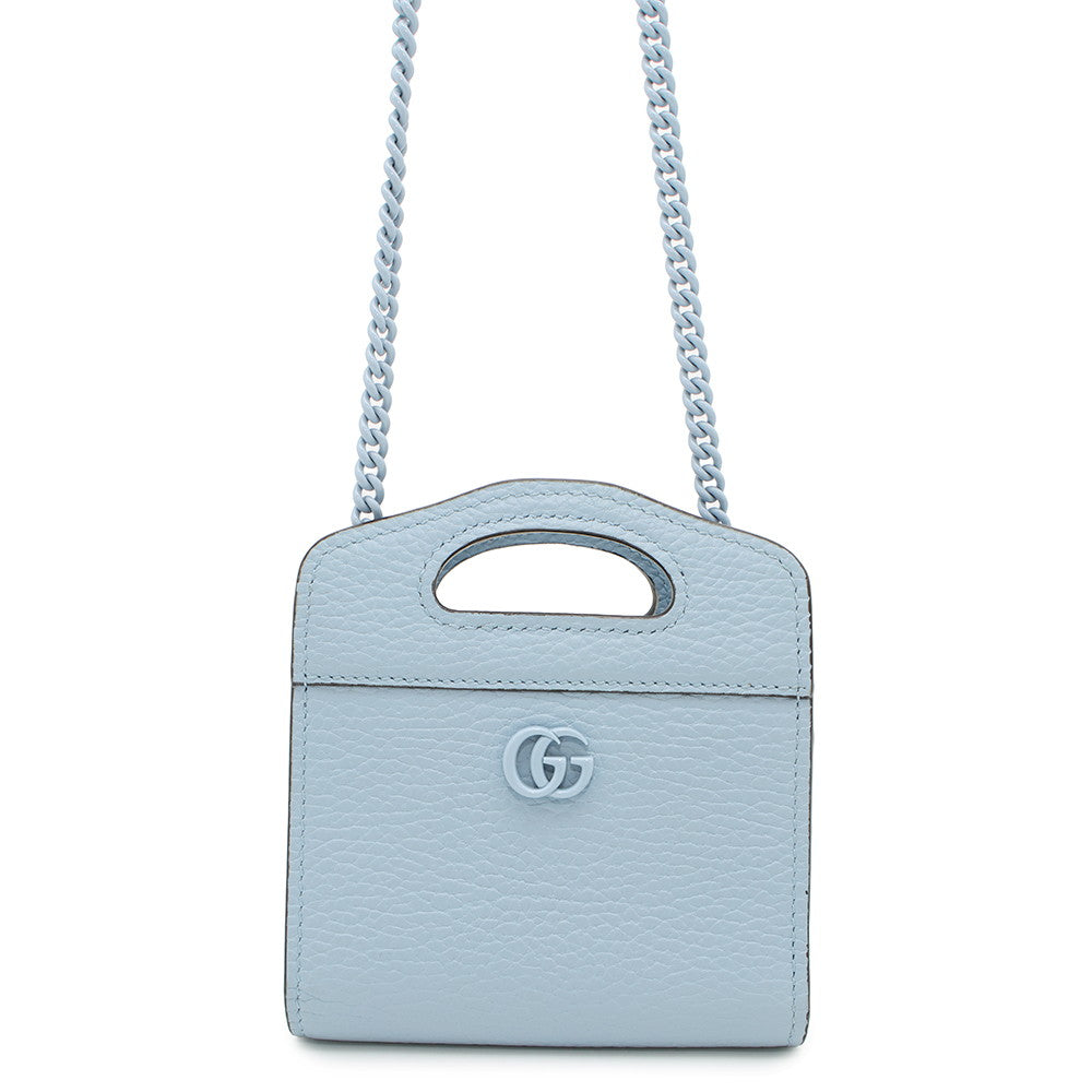 GUCCI Double G Compact Chain Wallet Light Blue701074 Leather