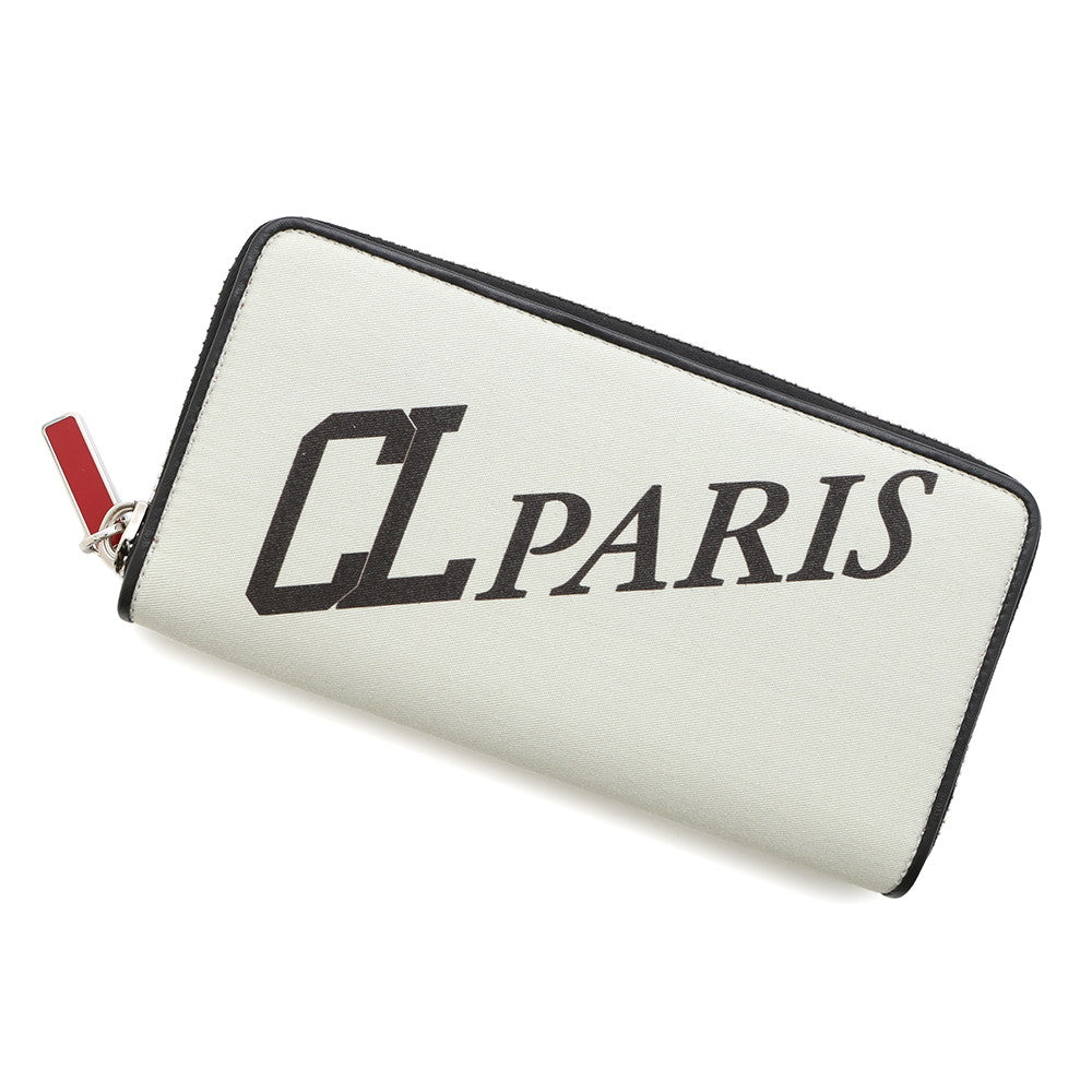 Christian Louboutin M Panettone round zip wallet with CL PARIS logo Gray/Black1235463 Canvas/Leather