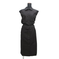 HERMES Caleche Embroidery Sleeveless Dress Size 40 Black Cotton100%