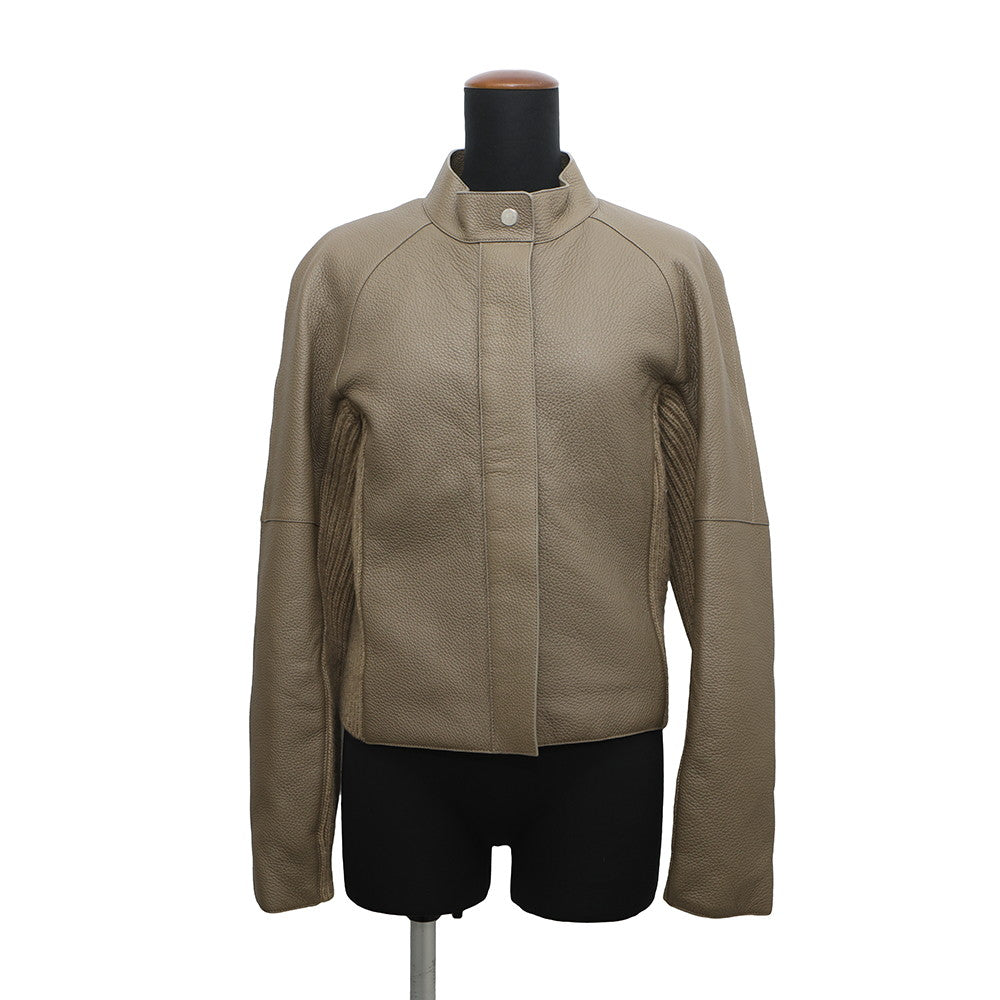 HERMES Jacket Size 40 Brown Deer Leather Cashmere 93% Polyester 7%