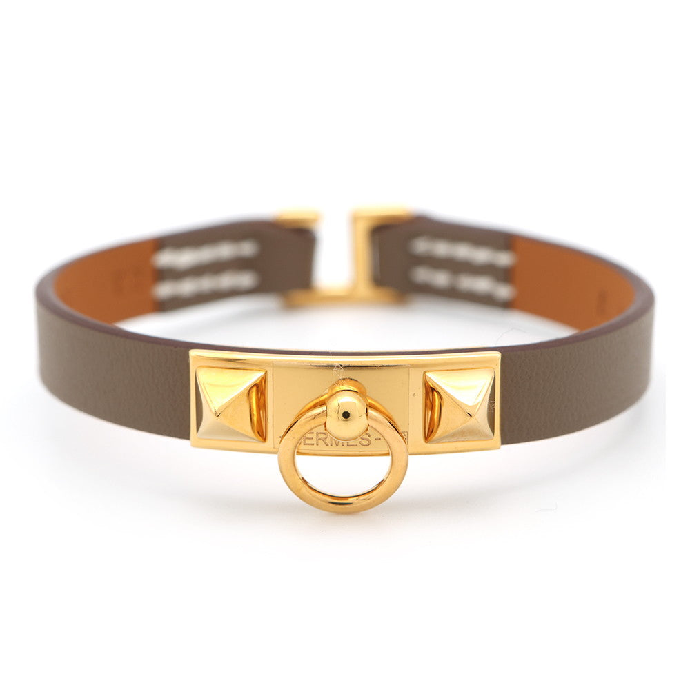 HERMES Rival Mini Bracelet Size T2 Etoupe Swift Leather