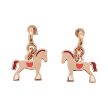Load image into Gallery viewer, HERMES Cheval Grand Palade Earrings Pink Gold Metal Lacquer
