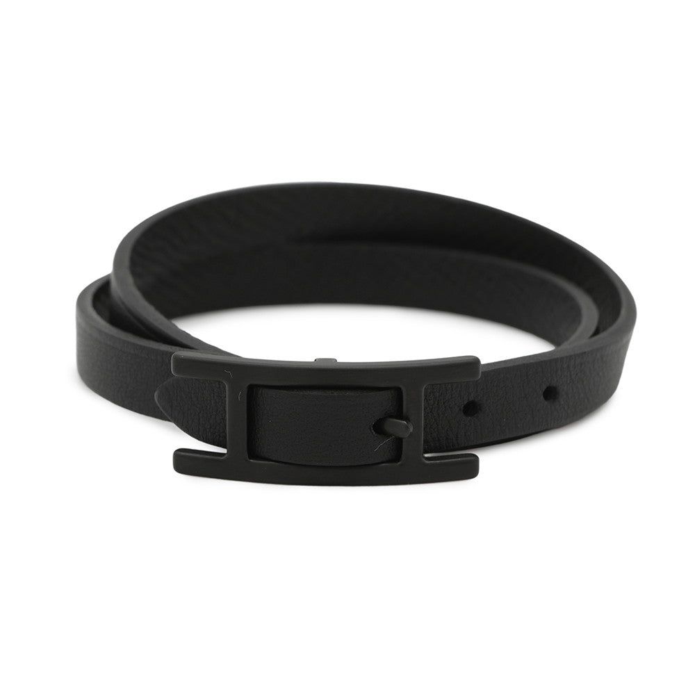 HERMES B-Api Double Tour Bracelet Size T4 So Black Swift Leather Epsom