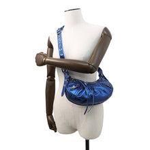 Load image into Gallery viewer, BALENCIAGA Luca Goal Shoulder Bag Metalic Blue671309 Leather Size XS
