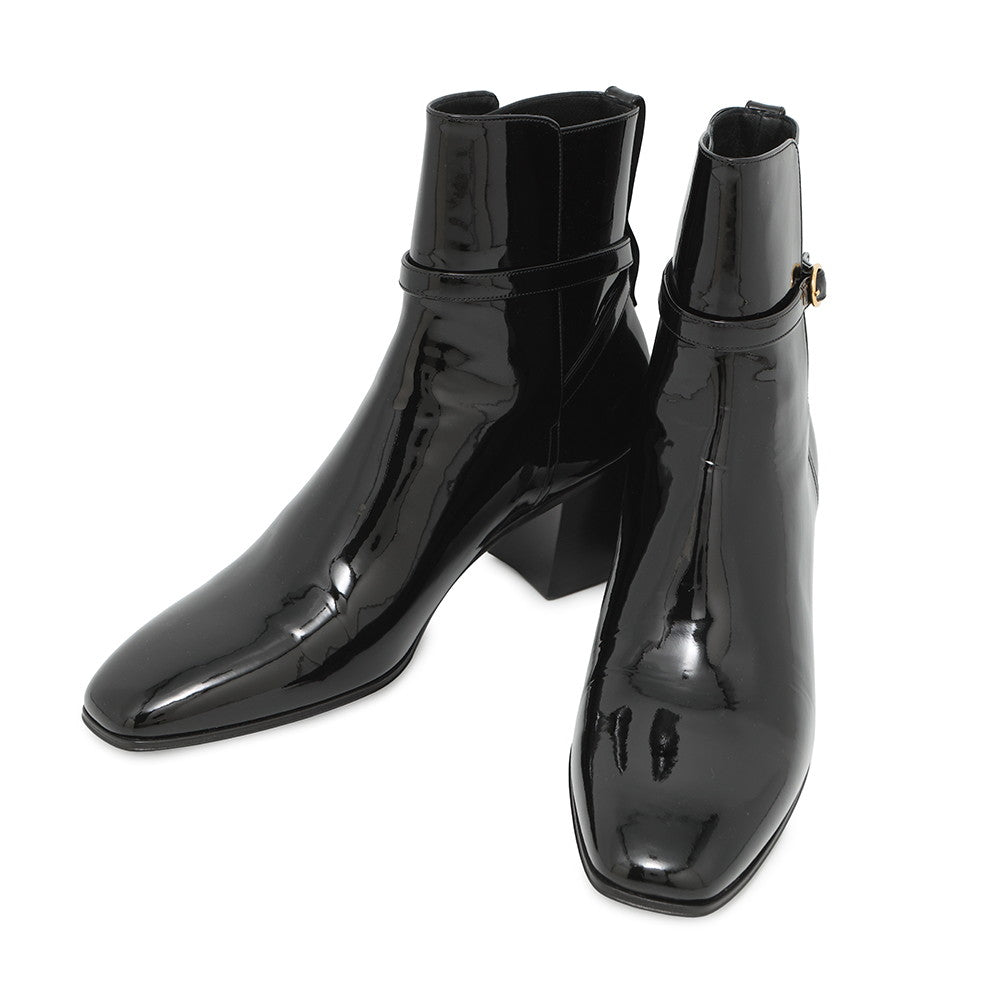 SAINT LAURENT PARIS Terry Heel EncreBoots Black709447 Patent Leather Size 41