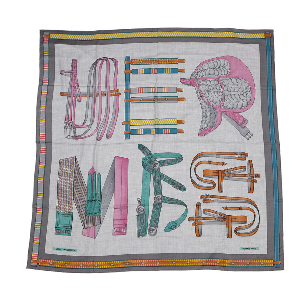 HERMES Giant Square Letol Equestre Size 140 Guri Shine/Green/Pink Cashmere70% Silk30%