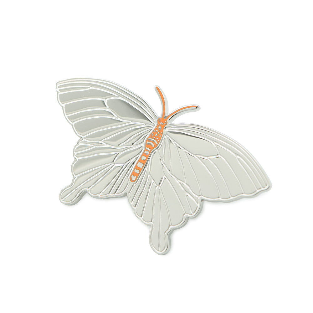 HERMES Papillon Scarf Ring Silver/Orange Metal