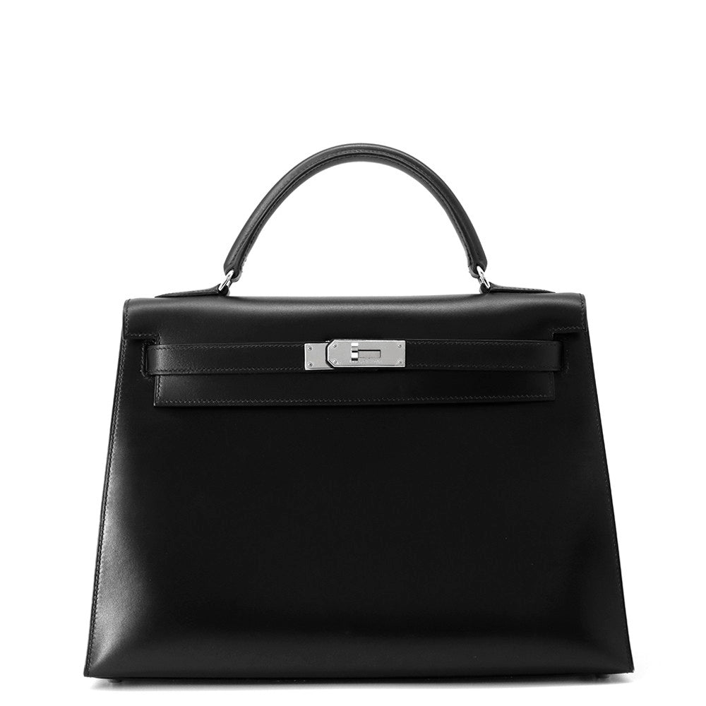 HERMES Kelly Sellier Black Box Calf Leather Size 32