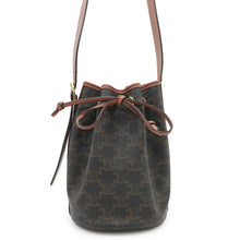 Load image into Gallery viewer, CELINE Triomphe Drawstring bucket bag Tan191142 PVC Coated Canvas Leather Size Small
