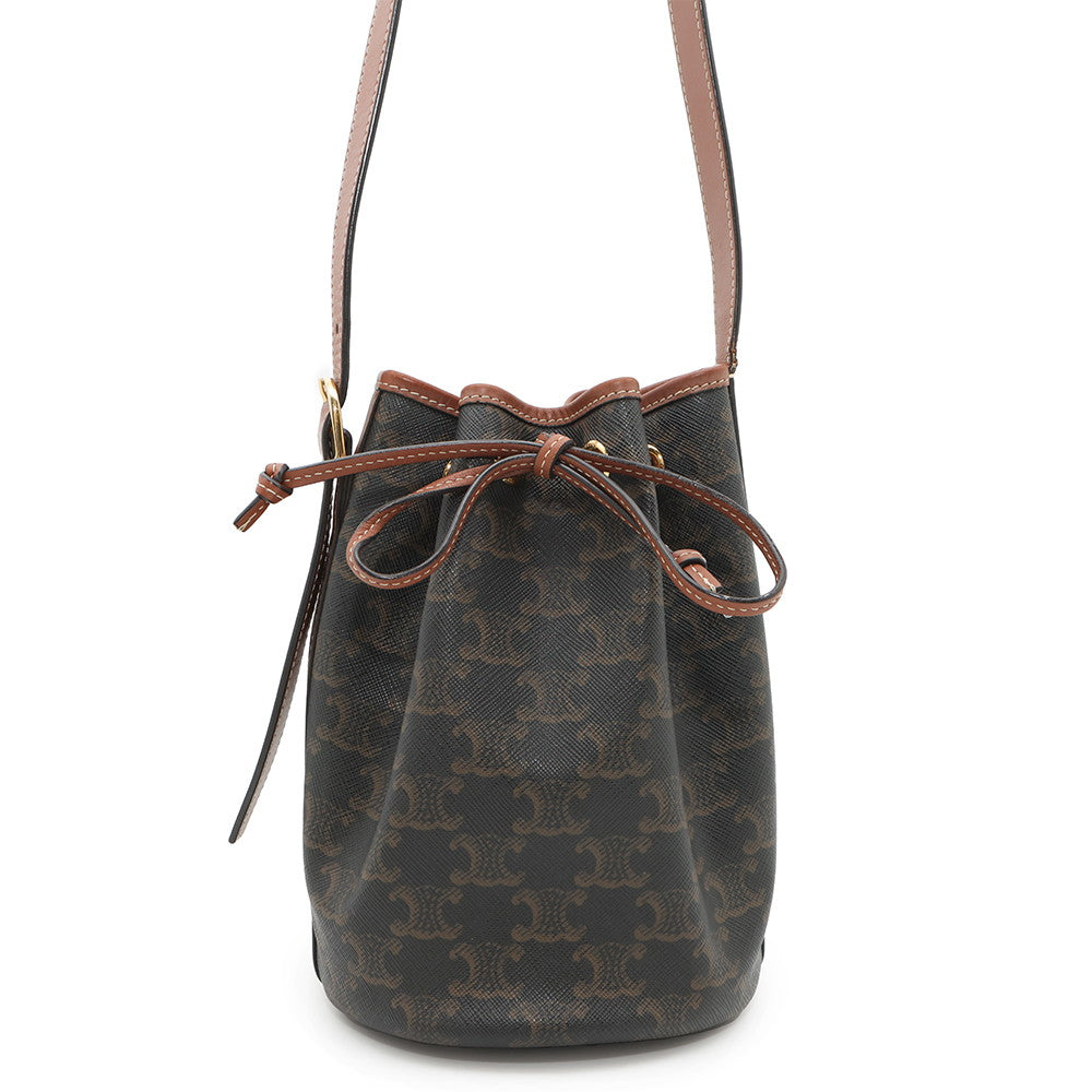 CELINE Triomphe Drawstring bucket bag Tan191142 PVC Coated Canvas Leather Size Small