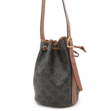 Load image into Gallery viewer, CELINE Triomphe Drawstring bucket bag Tan191142 PVC Coated Canvas Leather Size Small
