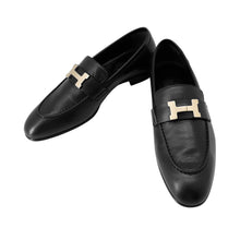 将图像加载到图库查看器中，HERMES Mocassins Paris Black Leather Size 37

