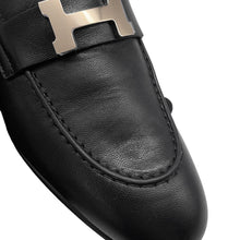 将图像加载到图库查看器中，HERMES Mocassins Paris Black Leather Size 37
