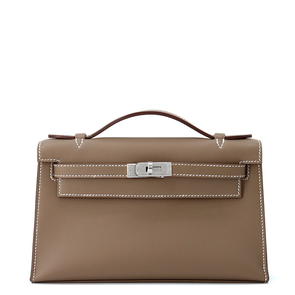 HERMES PochetteKelly Etoupe Swift Leather