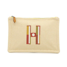 Load image into Gallery viewer, HERMES Flat pouch with embroidery &quot;Fauve Le Corner&quot; Citron/Ochre Toile Chevrons Size PM
