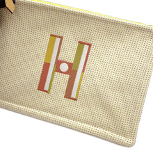 Load image into Gallery viewer, HERMES Flat pouch with embroidery &quot;Fauve Le Corner&quot; Citron/Ochre Toile Chevrons Size PM
