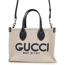 将图像加载到图库查看器中，GUCCI Logo Print Medium Tote Bag Beige/Navy772144 CanvasxLeather
