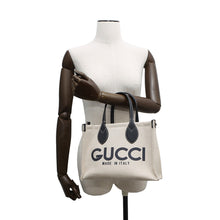 将图像加载到图库查看器中，GUCCI Logo Print Medium Tote Bag Beige/Navy772144 CanvasxLeather
