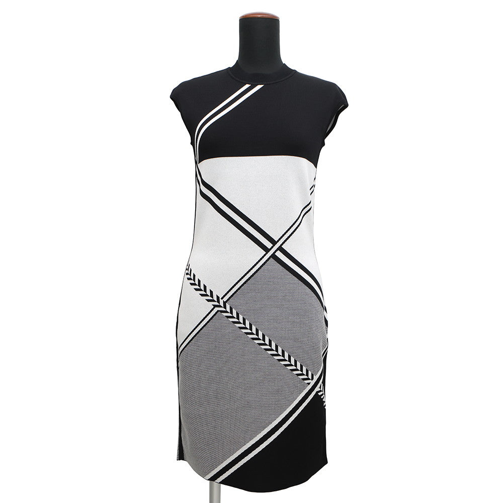 HERMES Cross line sleeveless dress Size 34 Black/White Rayon50% Cotton42% Nylon7% Polyurethane1%