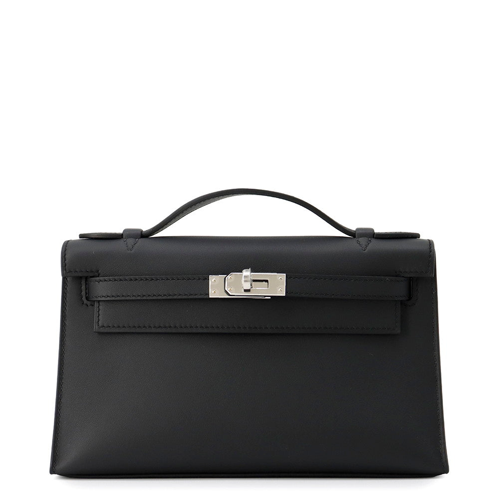 HERMES PochetteKelly Black Swift Leather