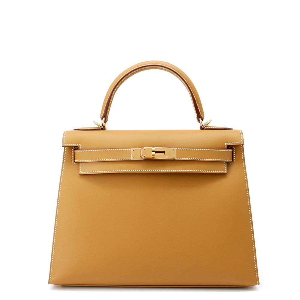 HERMES Kelly Sellier Natural Chamonix Leather Size 28