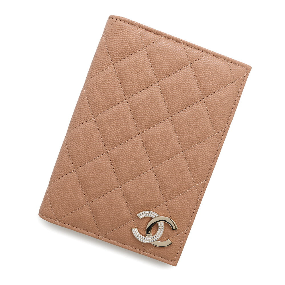 CHANEL Matelasse Passport Cover BeigeAP4182 Caviar Leather Rhinestone