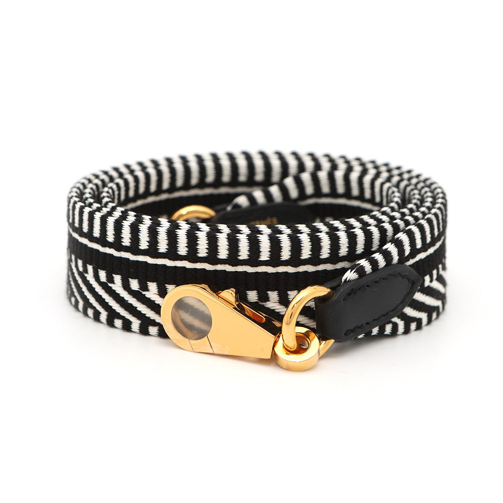 HERMES Bandouliere Sangle Caval White/Black Toile Swift Leather Size 1