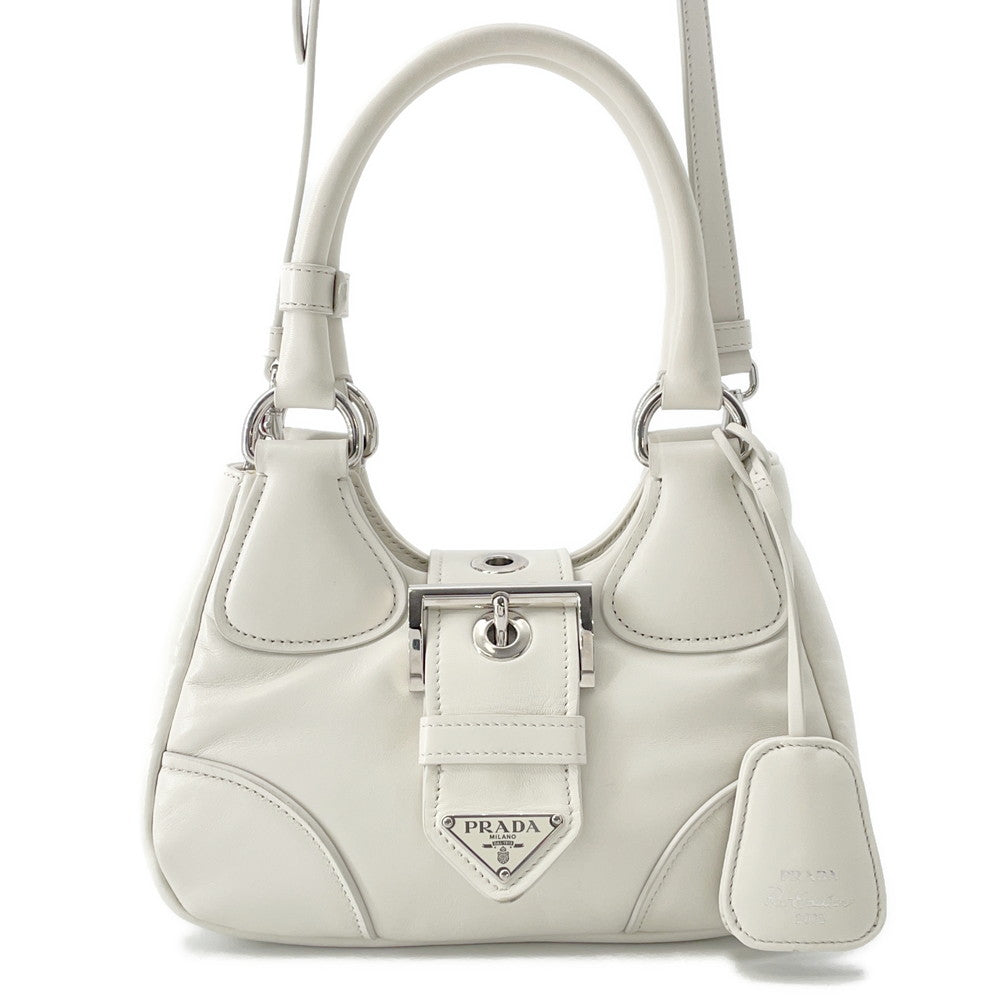 PRADA Moon 2WAY Handbag White1BA381 Leather