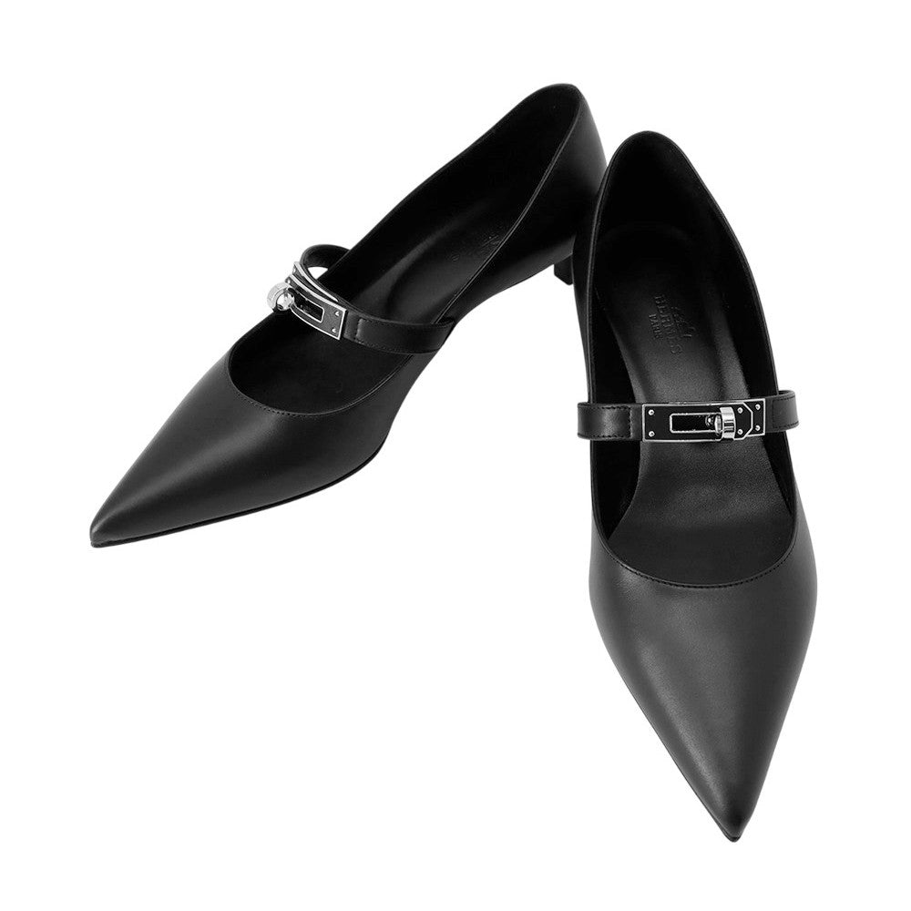 HERMES Pumps 《Chiara》 40 Black Calf Leather Size 37