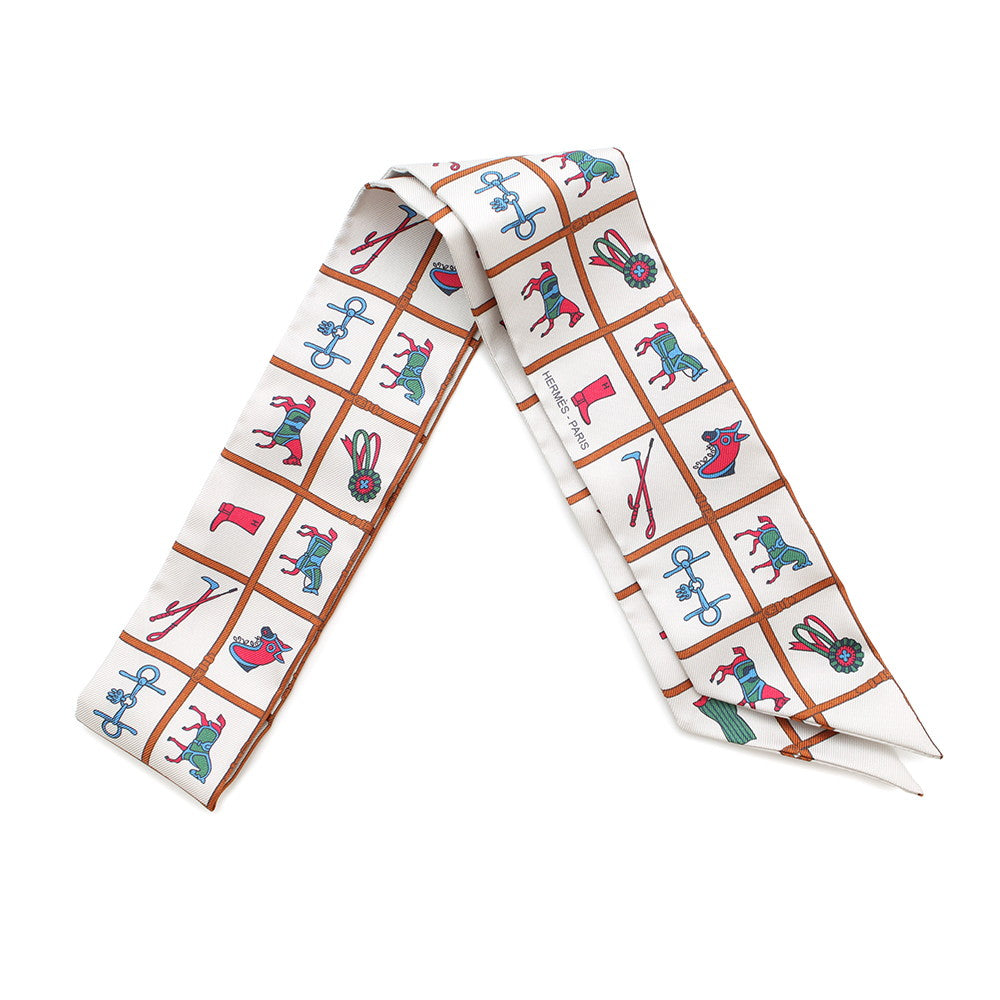 HERMES Twilly Couvertures et Tenues de Jour Cream/Blanc/RoseH061356S Silk100%