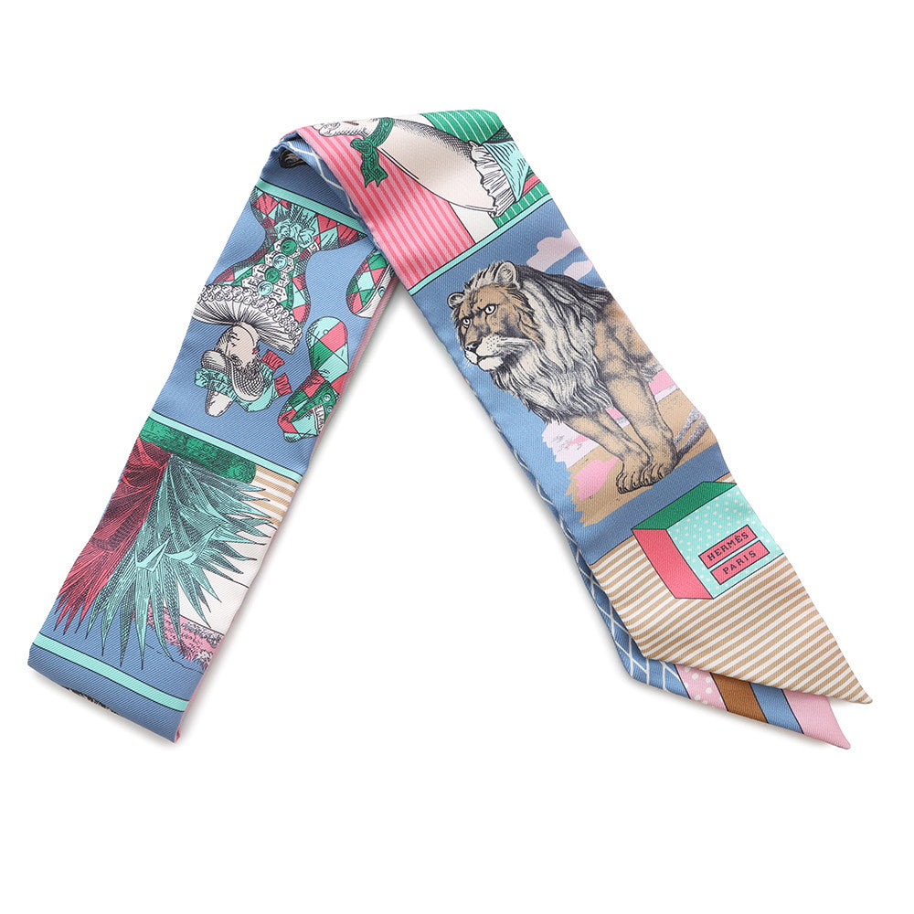 HERMES Twilly Grand Theater Nouveau BlueLavender/Rose/VertH063761S 100%