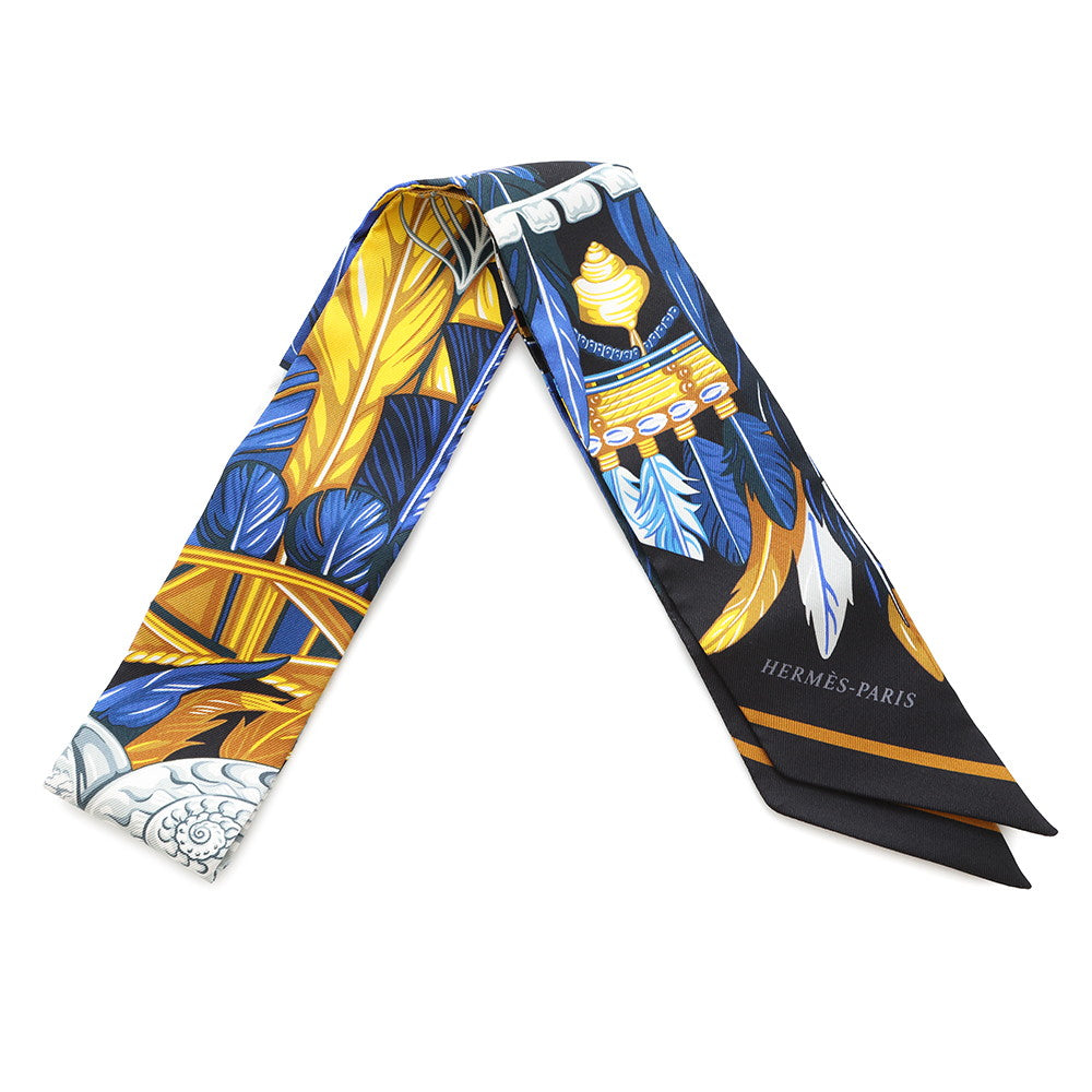 HERMES Twilly Dance Pacific Blue Nuit/Jaune Vif/Black Silk100%