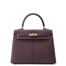 Load image into Gallery viewer, HERMES Kelly Sellier Verso SPO Raisin/Blue Paon Chevre LeatherChevre Coromandel Goatskin Size 25
