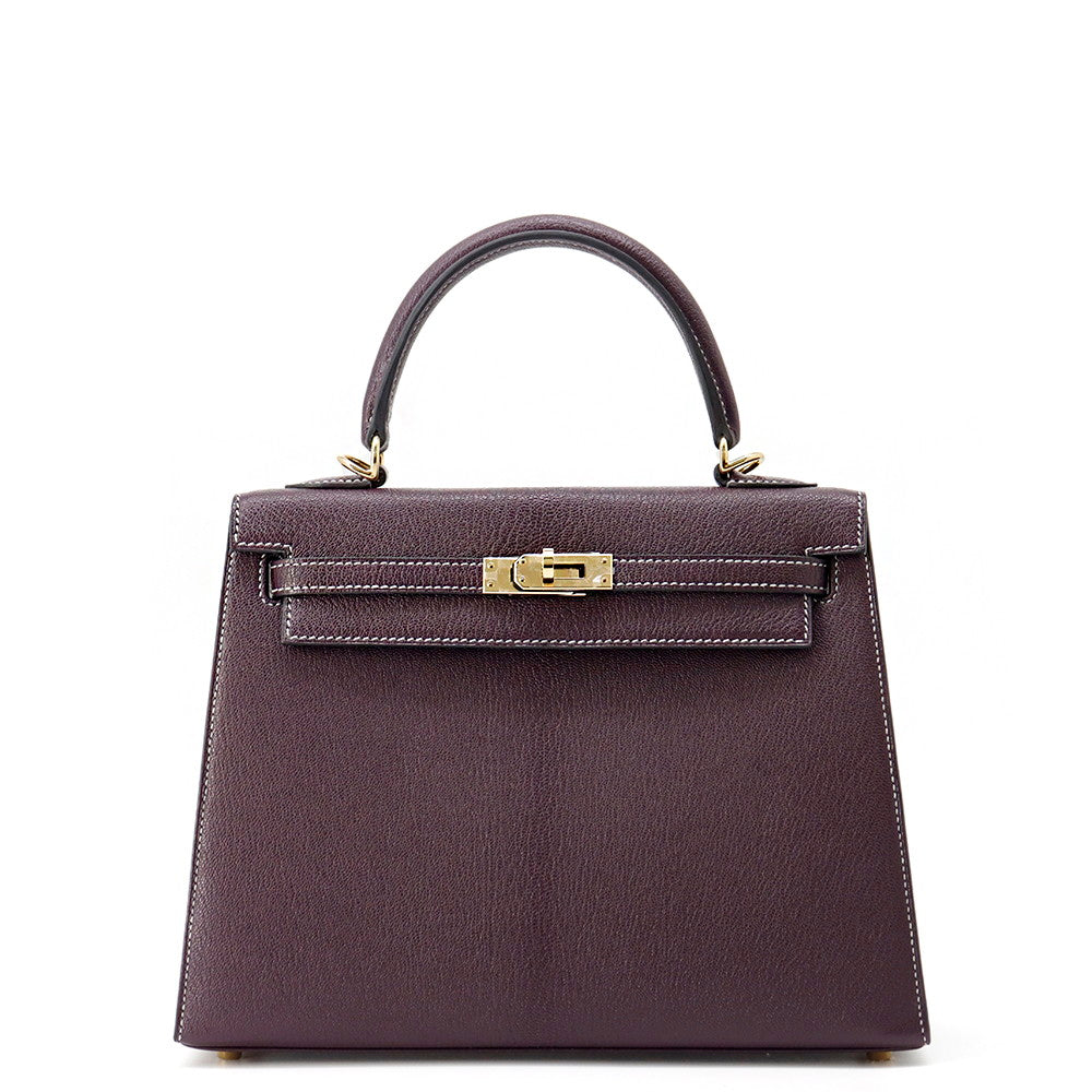 HERMES Kelly Sellier Verso SPO Raisin/Blue Paon Chevre LeatherChevre Coromandel Goatskin Size 25