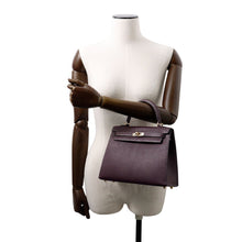 Load image into Gallery viewer, HERMES Kelly Sellier Verso SPO Raisin/Blue Paon Chevre LeatherChevre Coromandel Goatskin Size 25
