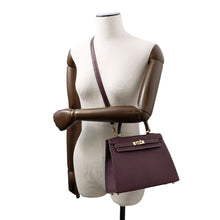 Load image into Gallery viewer, HERMES Kelly Sellier Verso SPO Raisin/Blue Paon Chevre LeatherChevre Coromandel Goatskin Size 25
