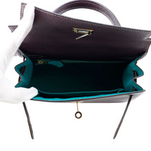 Load image into Gallery viewer, HERMES Kelly Sellier Verso SPO Raisin/Blue Paon Chevre LeatherChevre Coromandel Goatskin Size 25
