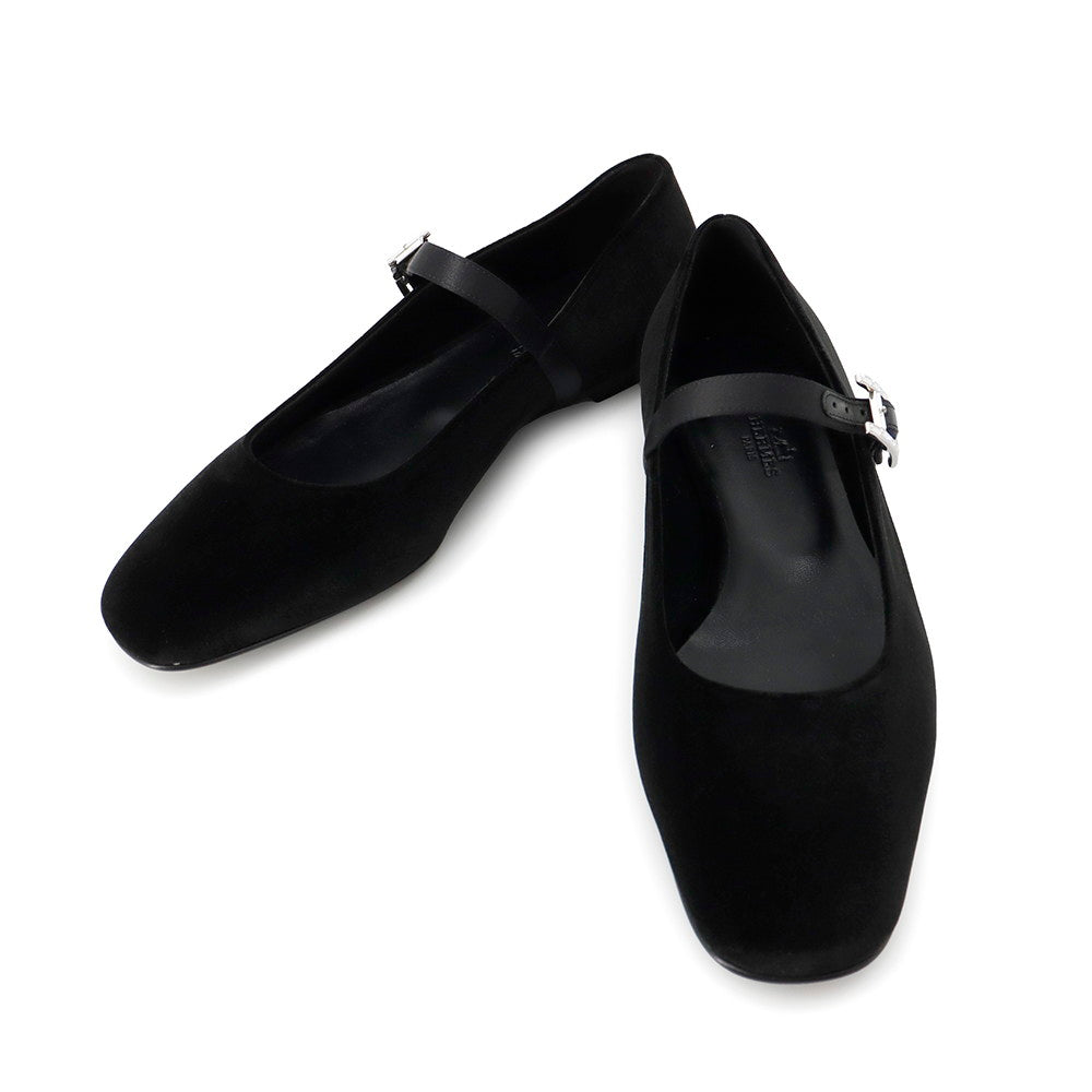 HERMES Jane Pumps Bijoux Black Velour Bijoux Size 37 1/2