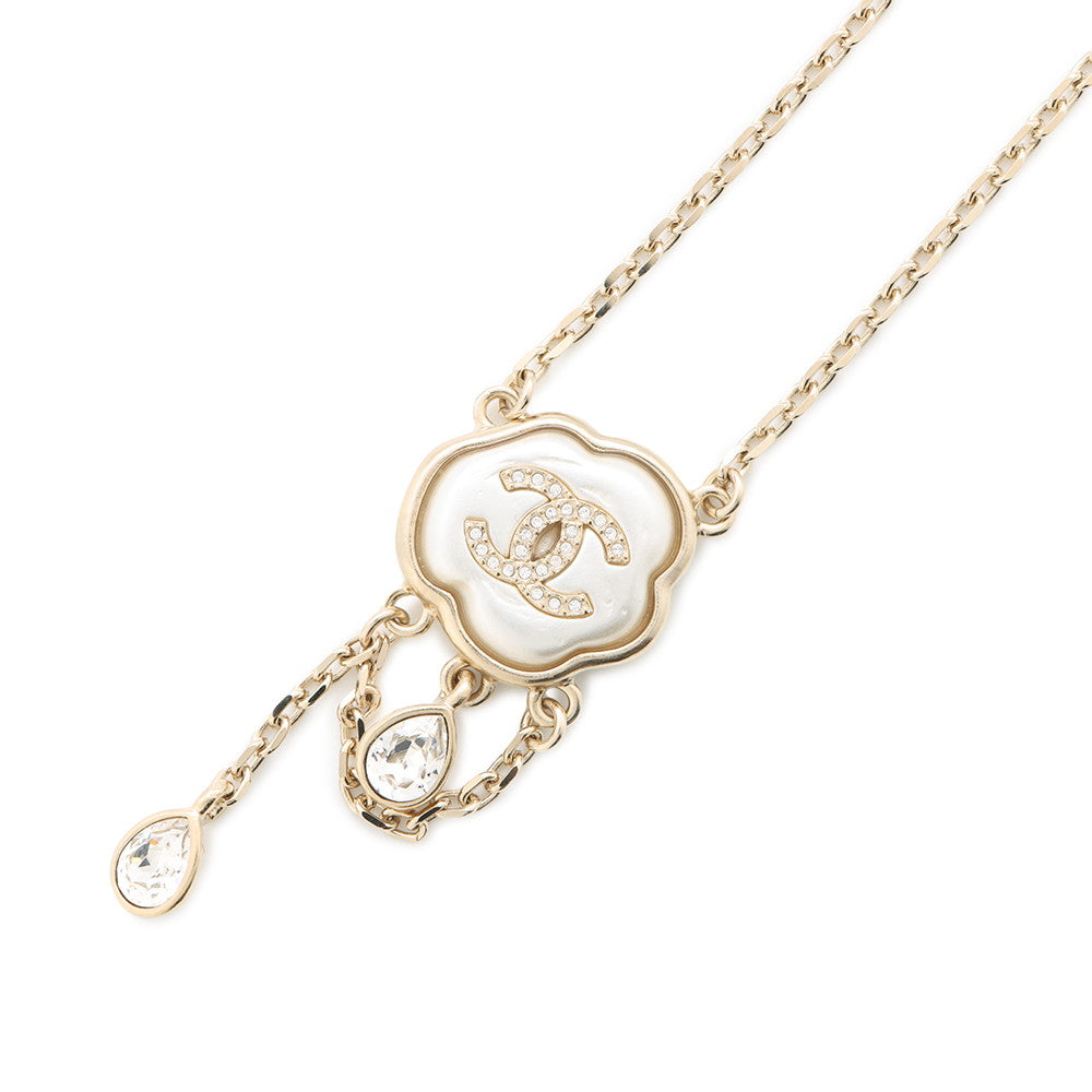 CHANEL CC Logo Cloud Design Necklace Gray/GoldABF889 Metal Faux Pearl  Rhinestone