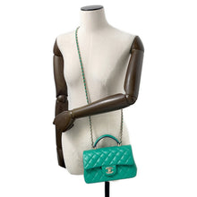 Load image into Gallery viewer, CHANEL Top Handle Mini Flap Bag Green/NavyAS2431 Lambskin Size 20
