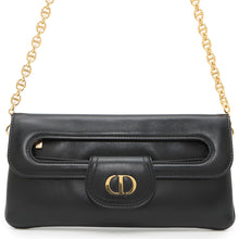 将图像加载到图库查看器中，Dior Caro ChainShoulder Wallet Black Leather
